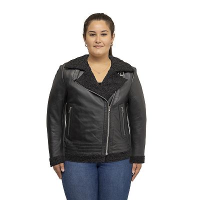 Plus Size Whet Blu Asymmetrical Faux-Fur Lined Lamb Jacket