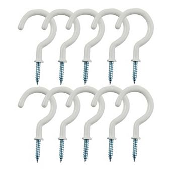 10 pc Cup Ceiling Hooks Metal Vinyl Coated Screw in Hanger Brown