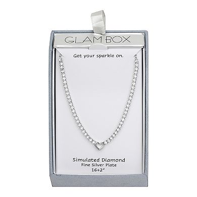 Glam Box Simulated Diamond & Polished Heart Tennis Necklace