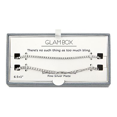 Glam Box Simulated Diamond & Figaro Chain 2-Piece Bracelet Set
