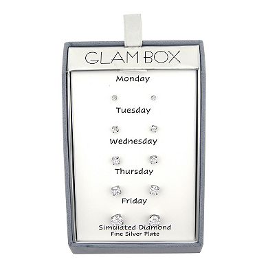 Glam Box 5 Pair Round Graduated Simulated Diamond Stud Earring Set