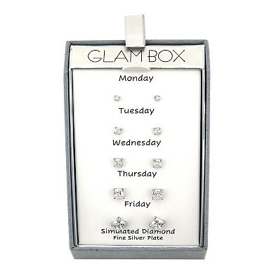 Glam Box 5 Pair Square Graduated Simulated Diamond Stud Earring Set