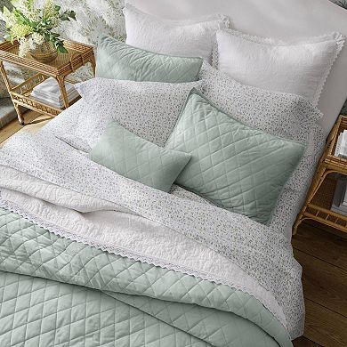 Laura Ashley Diamond Velvet Green Quilt Set with Shams