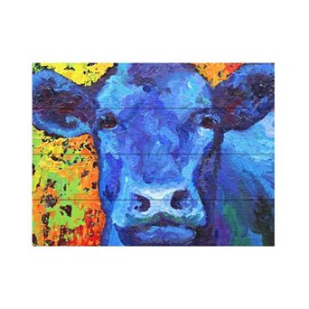 Trademark Fine Art 'Blue Cow' Wood Slat Art - Size: 22X18