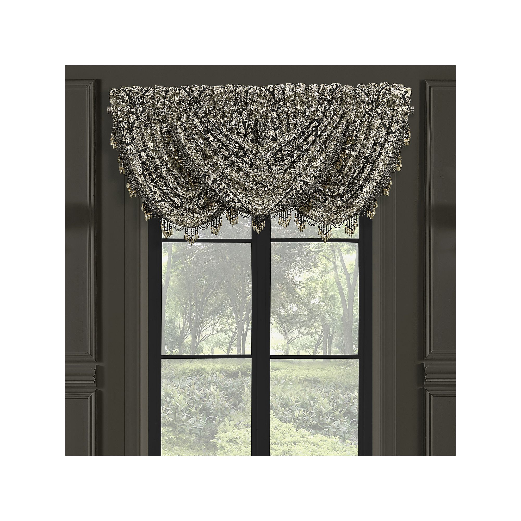 Five Queens Court Terrance Waterfall Window Valance, Green