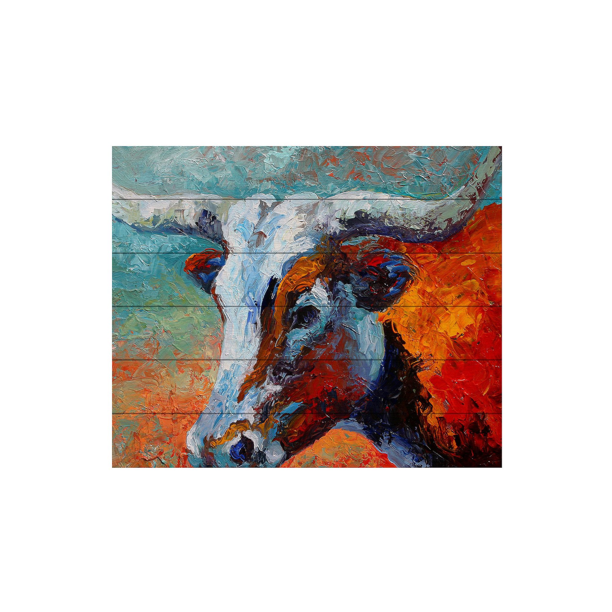 Trademark Fine Art Marion Rose Young Longhorn Wood Slat Art - Size: 16X13