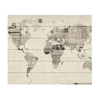 Trademark Fine Art Michael Tompsett 'Vintage Postcards World Map' Wood Slat Art - Size: 22X18