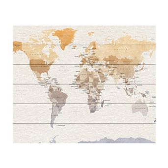 Trademark Fine Art Michael Tompsett 'Watercolour Political Map of the World' Wood Slat Art - Size: 16X13