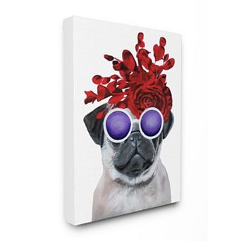 Stupell Home Decor Pug Dog with Flower Hat Canvas Wall Art