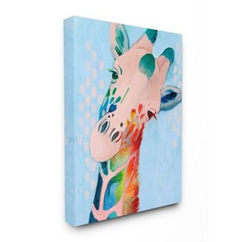 Stupell Home Decor 'Colorful Giraffe Animal Rainbow Blue' Drawing Framed Giclee Texturized Art - Size: 36X48