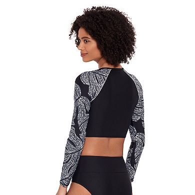 Women's Eco Beach Cropped Long Sleeve Zip-Up Rash Guard Swim Top