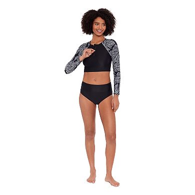 Women's Eco Beach Cropped Long Sleeve Zip-Up Rash Guard Swim Top