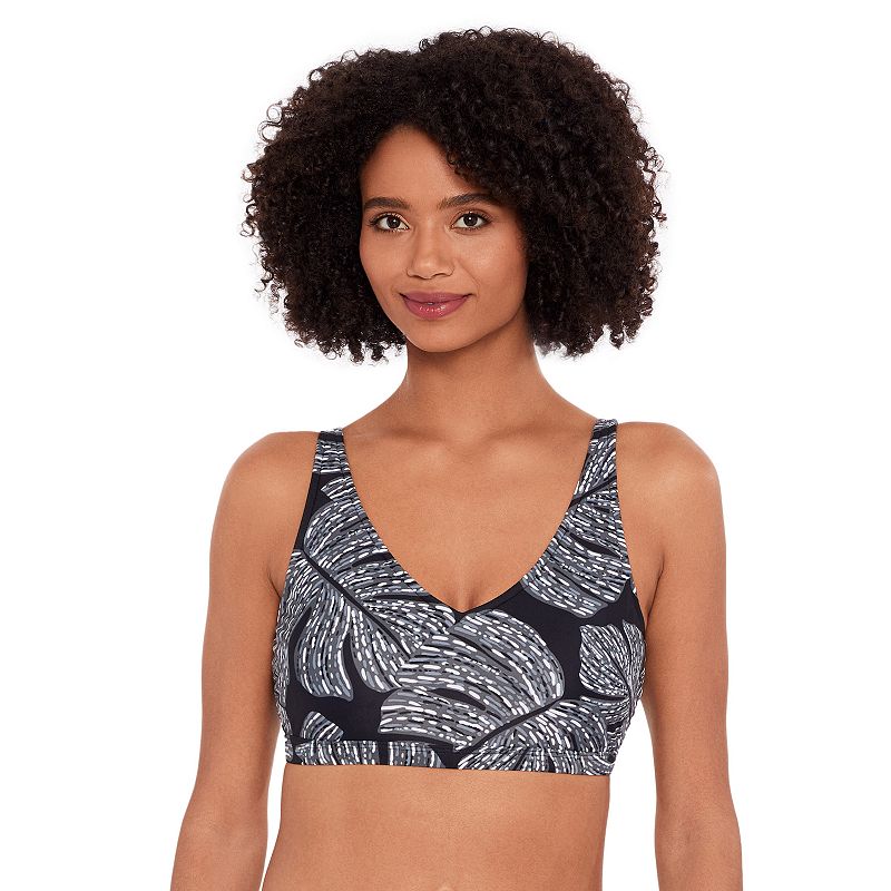 Women's Eco Beach V-Neck Hook Back Bikini Top, Size: Large, Leaves And Leg Day