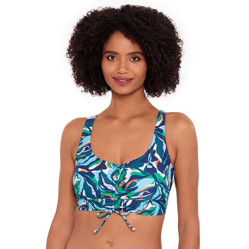 Women's Eco Beach Longline Scoopneck Tie Front Bikini Top, Size: Small, Kelpforest
