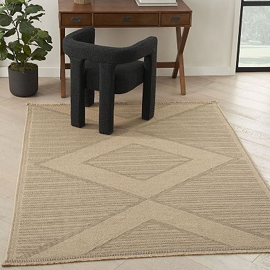 Nourison Washable Jute Non-Slip Modern Geometric Fringe Indoor Rug