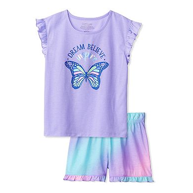 Girls 4-12 Cuddl Duds® Ruffle Sleeve Graphic Pajama Top & Pajama Shorts ...