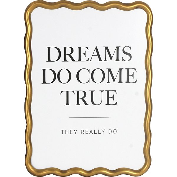 Antiqued Gold Finish Metal Wave Frame Dreams Do Come True Wall Decor