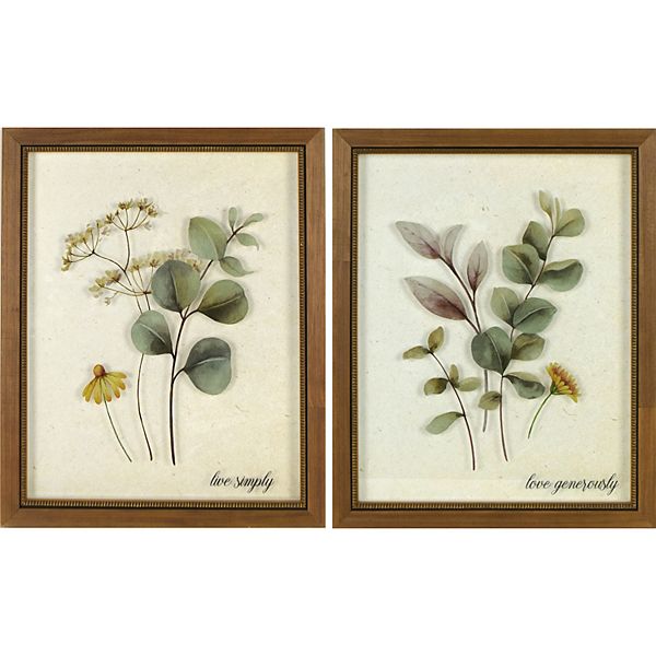 Glass Botanical Prints Wall Art 2piece Set
