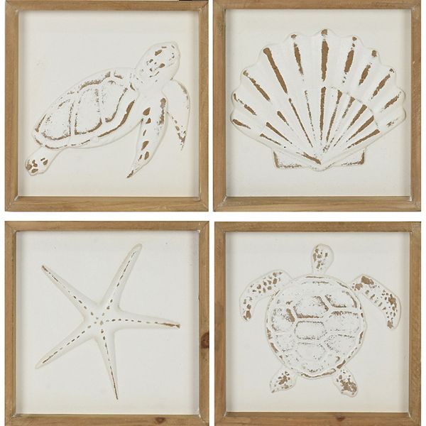 Carved Coastal Wall Art 4piece Set