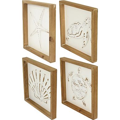 Carved Coastal Wall Art 4-piece Set