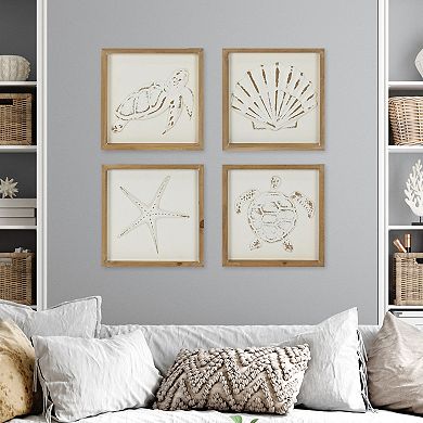 Carved Coastal Wall Art 4-piece Set