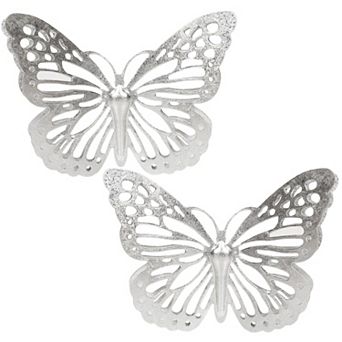 Silver Finish Metal Butterfly Wall Art 2 pc Set