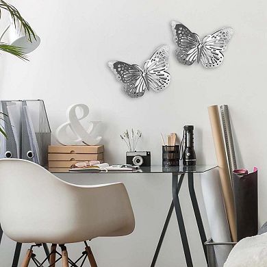 Silver Finish Metal Butterfly Wall Art 2-piece Set