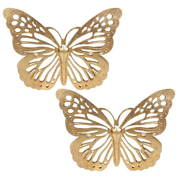 Gold Finish Metal Butterflies Wall Art 2-piece Set