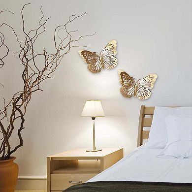 Gold Finish Metal Butterflies Wall Art 2-piece Set