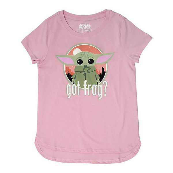 Girl's The Mandalorian Baby Yoda Eating Frog High Low Graphic Tee