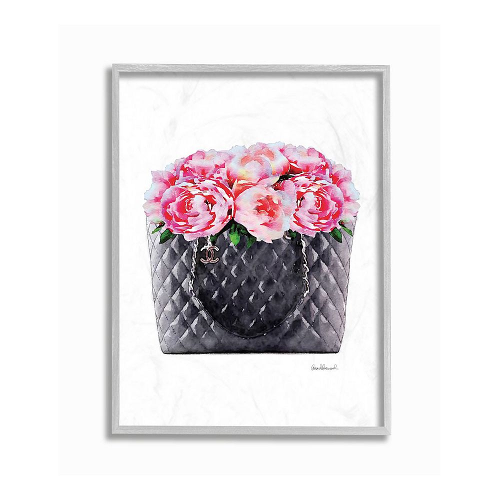 Stupell Home Decor Pink Flower Purse Glam Framed Wall Art - Size 11x14