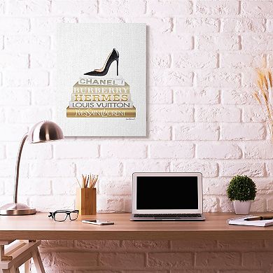 Stupell Home Decor Black Heels Bookstack Canvas Wall Art