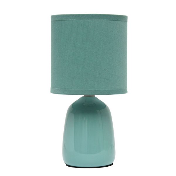 Simple Designs 10.04 in. Seafoam Green Tall Traditional Ceramic Thimble Base Bedside Table Desk Lamp with Matching Fabric Shade