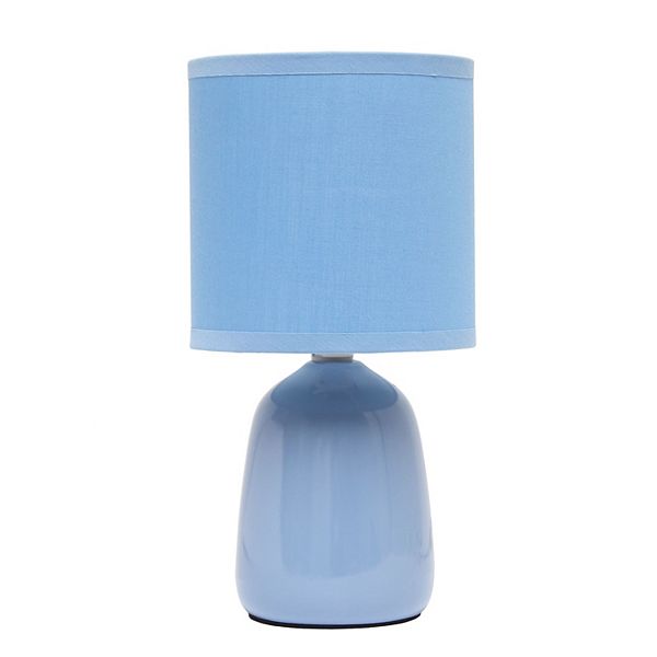 Simple Designs 10.04 in. Sky Blue Tall Traditional Ceramic Thimble Base Bedside Table Desk Lamp with Matching Fabric Shade