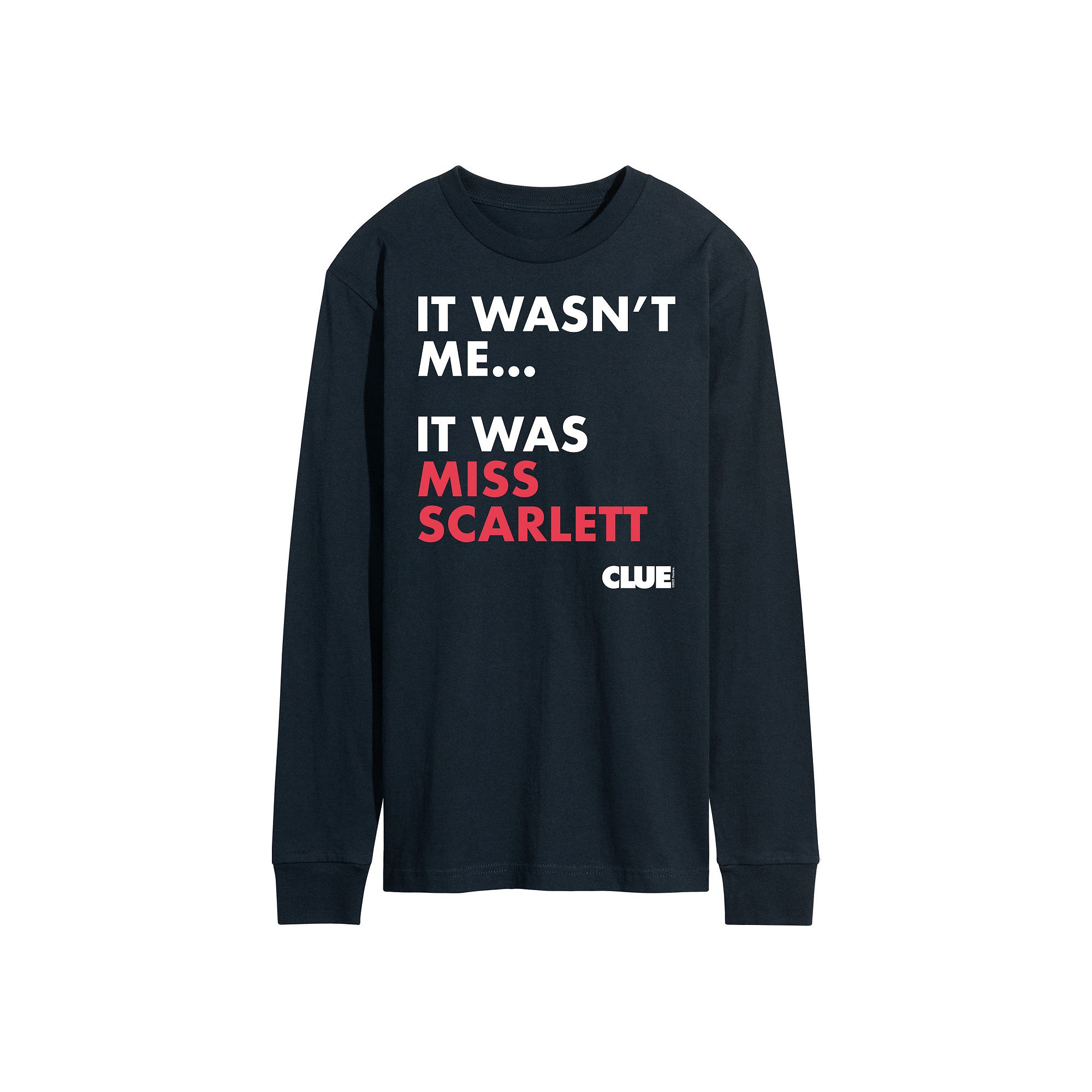 Mens Clue It Was Miss Scarlett Long Sleeve Graphic Tee by Hasbro, Size: Sm