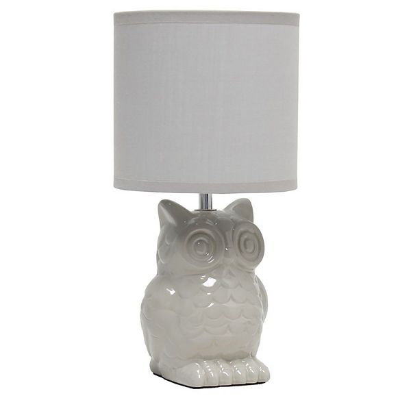 12.8&#34; Ceramic Owl Bedside Lamp with Fabric Drum Shade: No Assembly, ETL Listed - Simple Designs