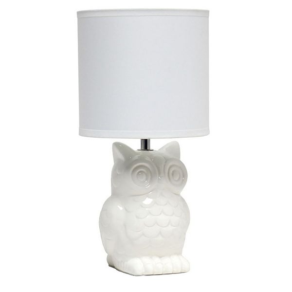 12.8" Contemporary Ceramic Owl Bedside Table Lamp with Matching Fabric Shade Off-White - Simple Designs