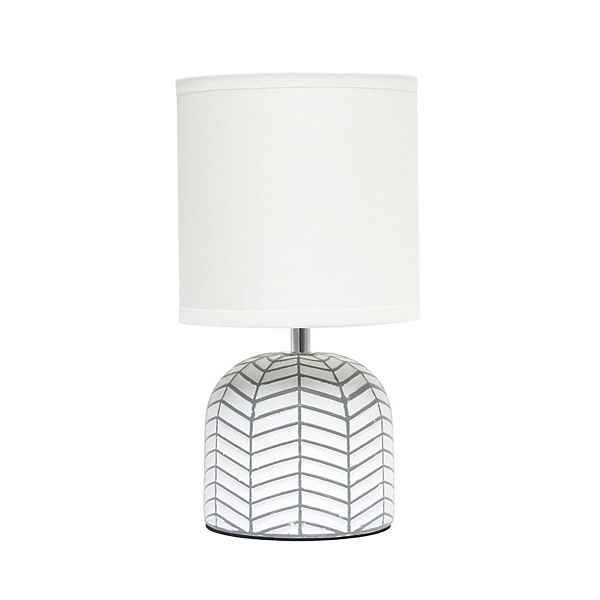 Simple Designs 10.43 in. White with White Shade Petite Contemporary Webbed Waves Base Bedside Table Desk Lamp with Fabric Drum Shade