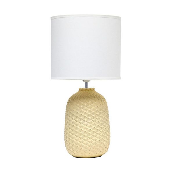 20.4" Traditional Ceramic Purled Texture Bedside Table Desk Lamp with White Fabric Drum Shade Yellow - Simple Designs