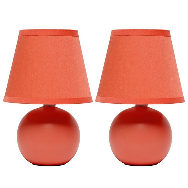 (Set of 2) 8.66" Petite Ceramic Orb Base Bedside Table Lamps, Orange - Creekwood Home: ETL Listed, No Assembly Required