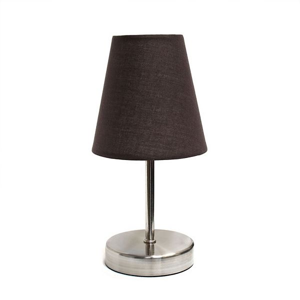 10.5&#34; Petite Metal Stick Bedside Table Desk Lamp in Sand Nickel with Fabric Shade Brown - Creekwood Home: ETL Listed, Inline Switch