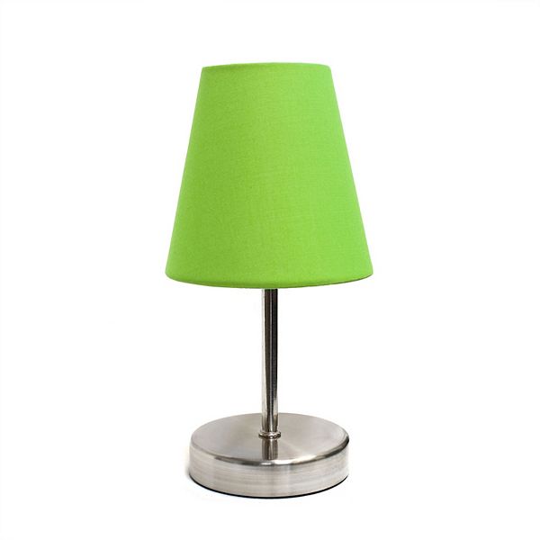 10.5&#34; Petite Metal Stick Bedside Table Desk Lamp in Sand Nickel with Fabric Shade Green - Creekwood Home: ETL Listed, Cotton Shade, Inline Switch