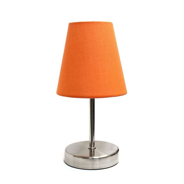 Creekwood Home Nauru 10.5" Traditional Petite Metal Stick Bedside Table Desk Lamp In Sand Nickel With Fabric Empire Shade For Nightstand, End Table, Dorm, HomeDecor, Bedroom, Living Room - Sand Nickel And Orange