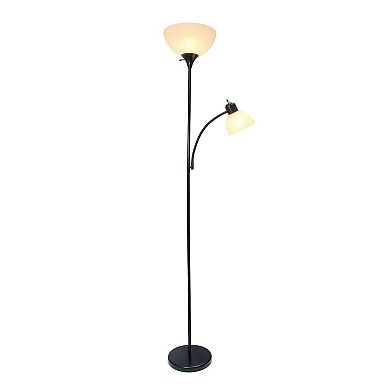 Creekwood Home Essentix 71.5" Tall Traditional 2 Light Mother Daughter Metal Floor Lamp With Torchiere And Reading Light Plastic Shades For HomeDecor, Study, Living Room, Office