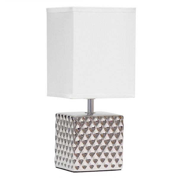 11.81" Tall Petite Hammered Square Bedside Table Desk Lamp with White Fabric Shade Silver - Simple Designs