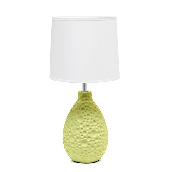 Creekwood home 14.17 in. Green Traditional Ceramic Textured Thumbprint Tear Drop Shaped Table Desk Lamp with Tapered Whit Fabric Shade