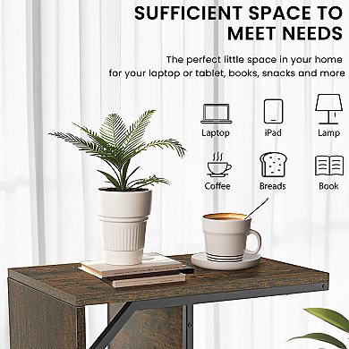 24 inch C Shaped Table for Living Room, Bedroom with Wooden Shelf