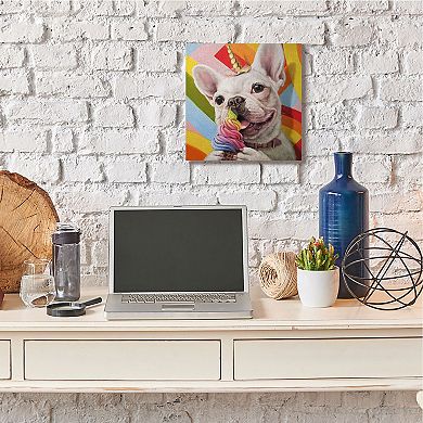 Stupell Home Decor Rainbow Unicorn French Bulldog Canvas Wall Art