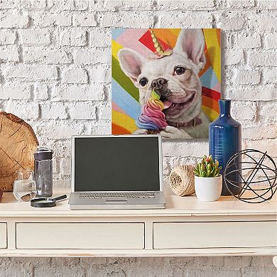 Stupell Home Decor Rainbow Unicorn French Bulldog Canvas Wall Art