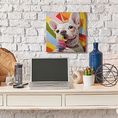 Stupell Home Decor Rainbow Unicorn French Bulldog Canvas Wall Art